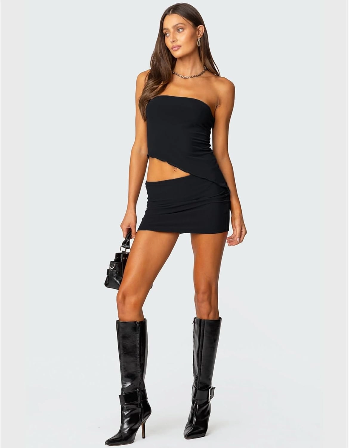 Two Piece Skirt Set for Women Summer Asymmetrical Mesh Strapless Tube Tops Mini Skirt Set Going Out Outfits