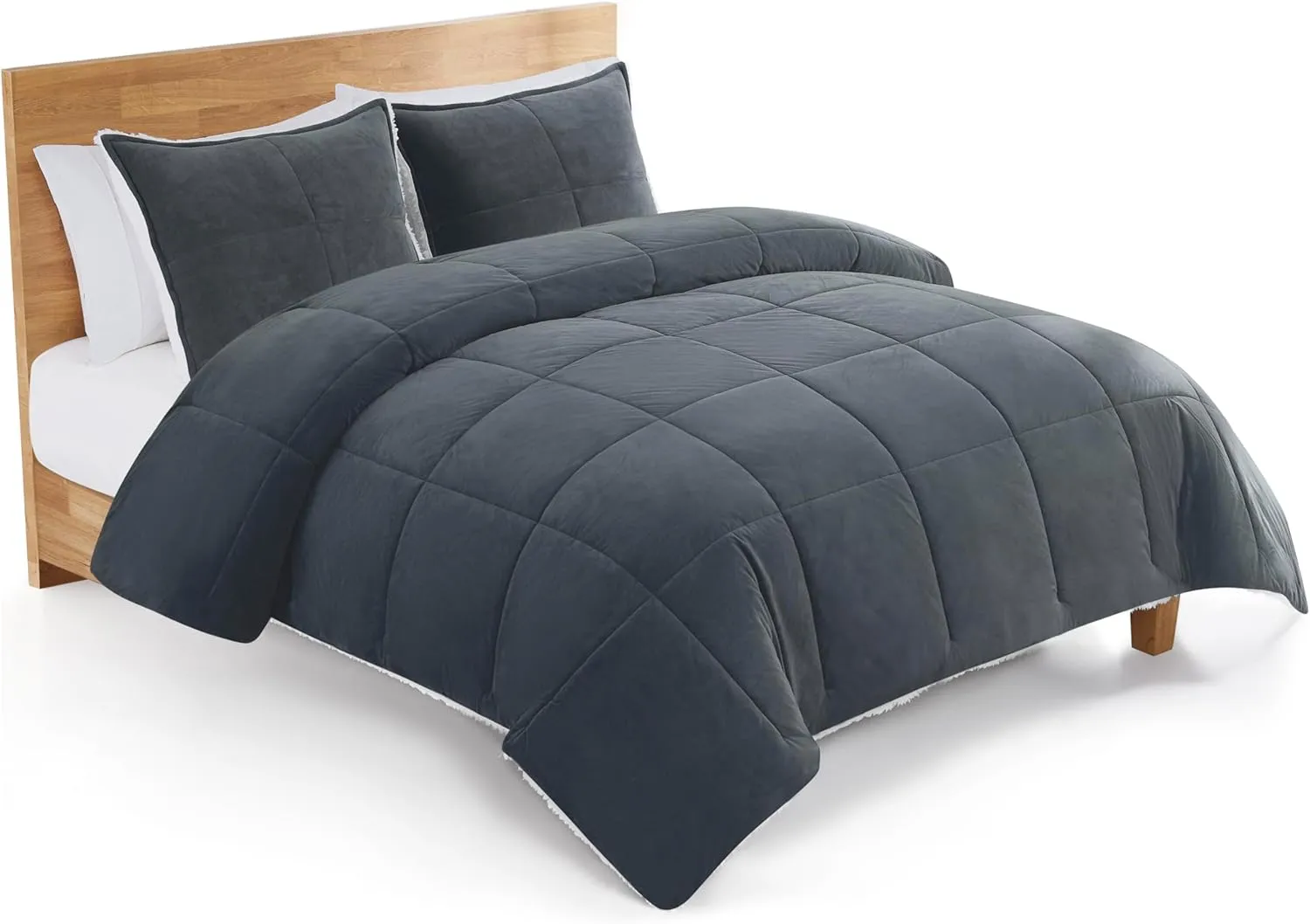 UGG Blissful Comforter Set with 2 Pillow Shams Reversible White Comforter Plush Fluffy Warm Bed Set Premium Hypoallergenic Down Alternative Bedding Breathable, King/California King, Blue Imperial