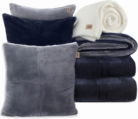 UGG Remina Comforter Set 5 Piece Bed in a Bag with Throw Blanket, Decorative Pillow, Shams, and Reversible Comforter Hypoallergenic Washable Luxury Plush Warm Plush Fluffy Bedding Set, King, Navy Blue