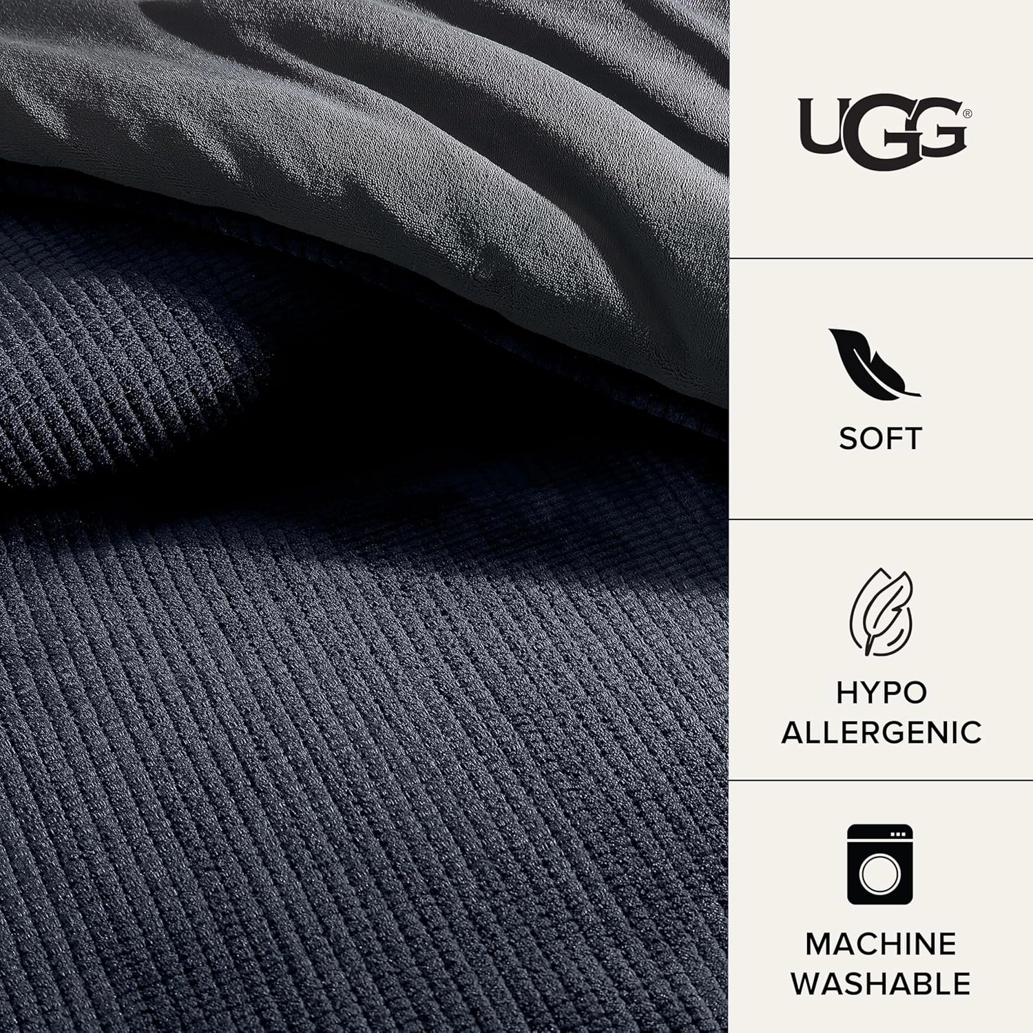 UGG Remina Comforter Set 5 Piece Bed in a Bag with Throw Blanket, Decorative Pillow, Shams, and Reversible Comforter Hypoallergenic Washable Luxury Plush Warm Plush Fluffy Bedding Set, King, Navy Blue