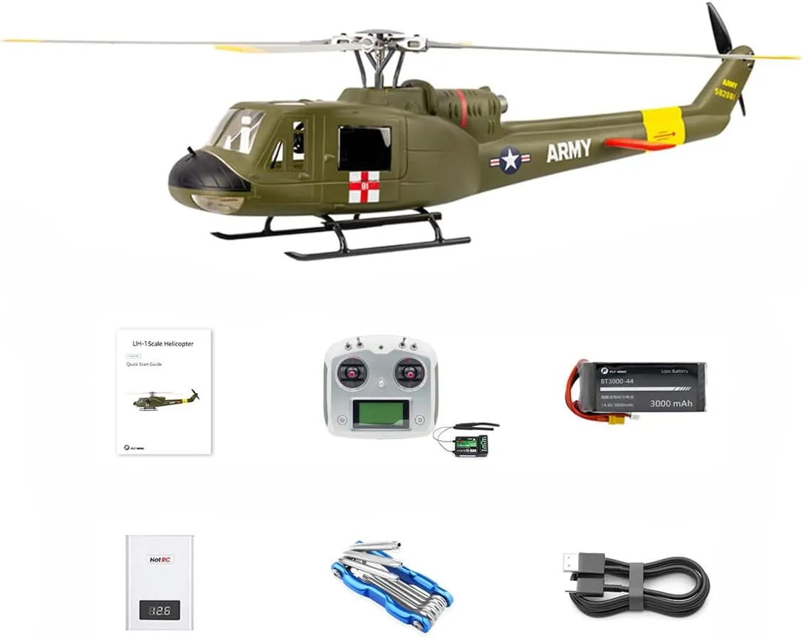 UH1-V4 Huey 470-Class RC Helicopter Model, 2.4G RC 6CH Electric Airplane, with Mode 1 & Mode 2 Switchable (RTF Version)