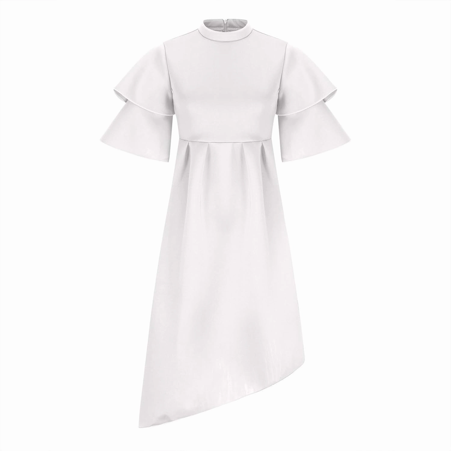 Uillui Ball Gowns for Women Formal Puffy Double Layers Ruffle Sleeve Dress Mock Neck Asymmetric Hem Cocktail Evening Dresses