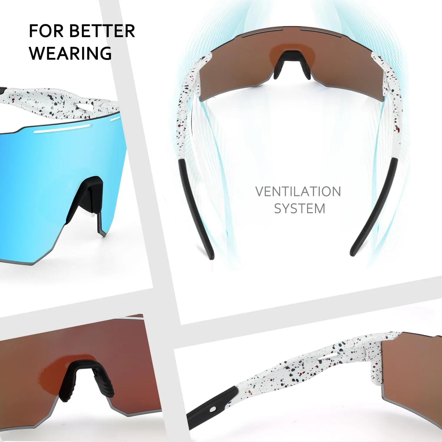 Ukoly Cycling Sunglasses for Men Women with 3 Interchangeable Lenses, Polarized Sports Sunglasses, Baseball Sunglasses