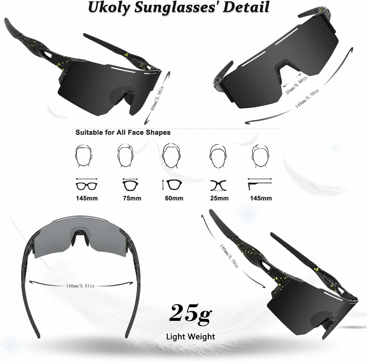 Ukoly Cycling Sunglasses for Men Women with 3 Interchangeable Lenses, Polarized Sports Sunglasses, Baseball Sunglasses