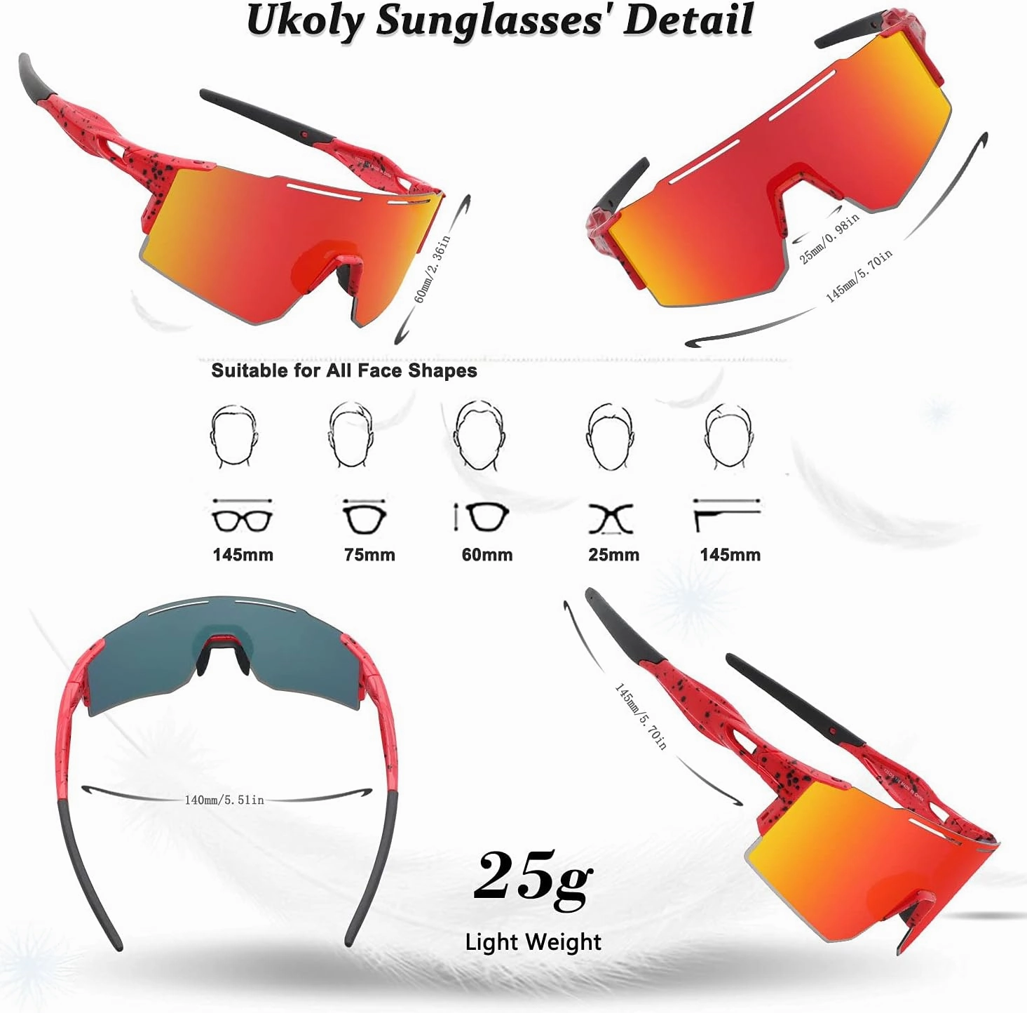 Ukoly Cycling Sunglasses for Men Women with 3 Interchangeable Lenses, Polarized Sports Sunglasses, Baseball Sunglasses