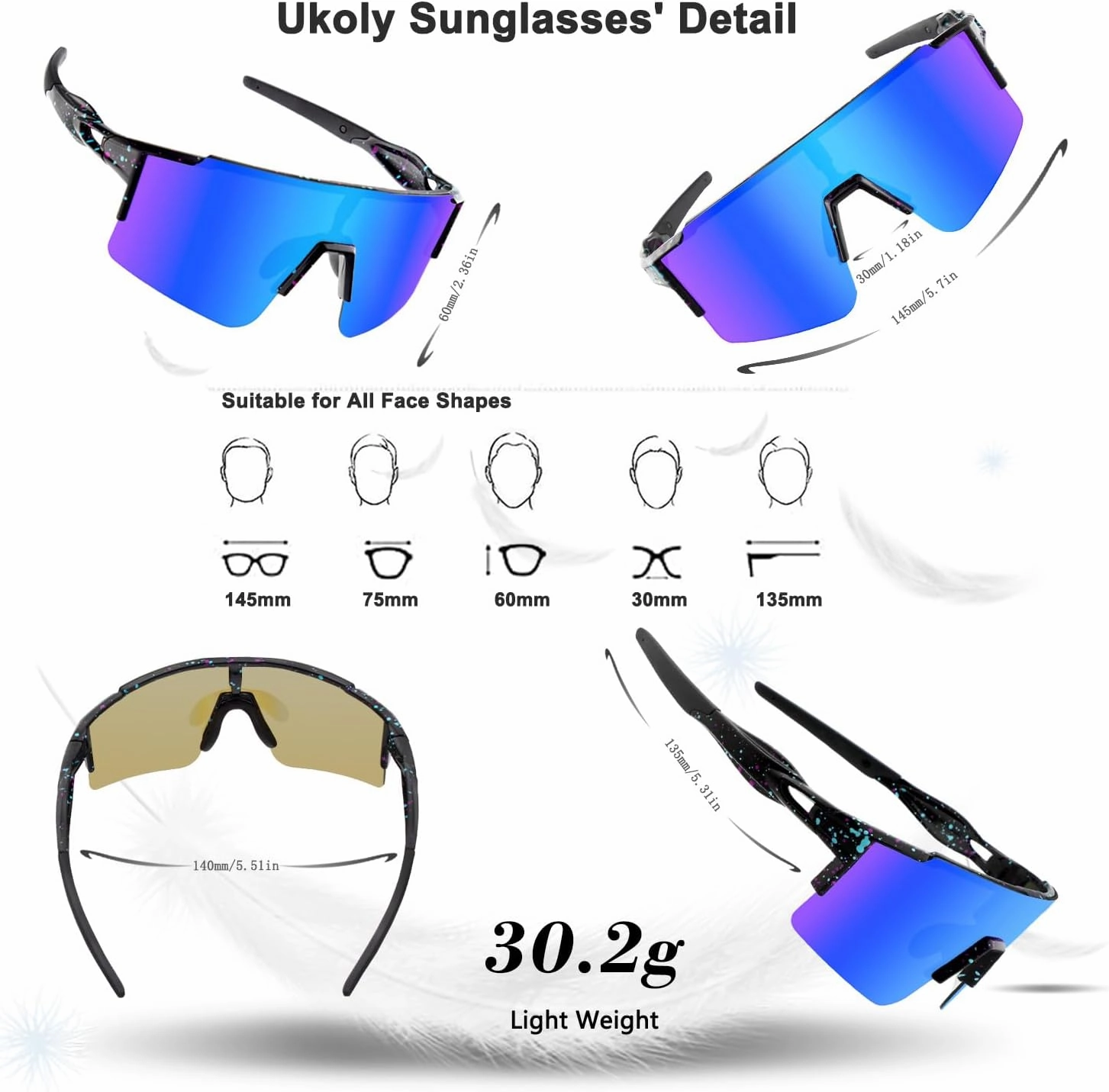 Ukoly Cycling Sunglasses for Men Women with 3 Interchangeable Lenses, Polarized Sports Sunglasses, Baseball Sunglasses