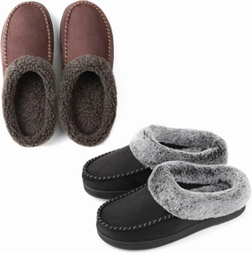 ULTRAIDEAS Couples Suede Moccasin Memory Foam Slippers(Men Size 11-12/ Women Size 9-10)