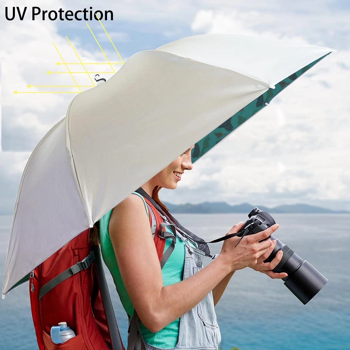 Umbrella Hat, 37 inch Fishing Umbrella Hat Hands Free Foldable UV Protection Umbrella Cap Adjustable Headwear for Fishing Golf Camping Beach Gardening Sunshade Outdoor