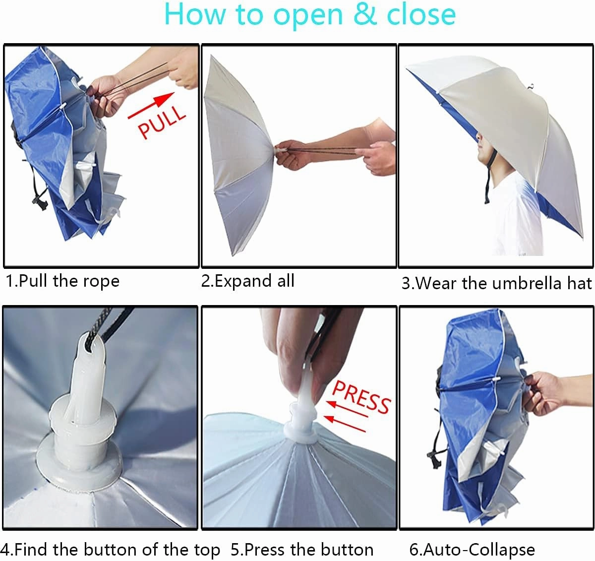 Umbrella Hat, 37 inch Fishing Umbrella Hat Hands Free Foldable UV Protection Umbrella Cap Adjustable Headwear for Fishing Golf Camping Beach Gardening Sunshade Outdoor