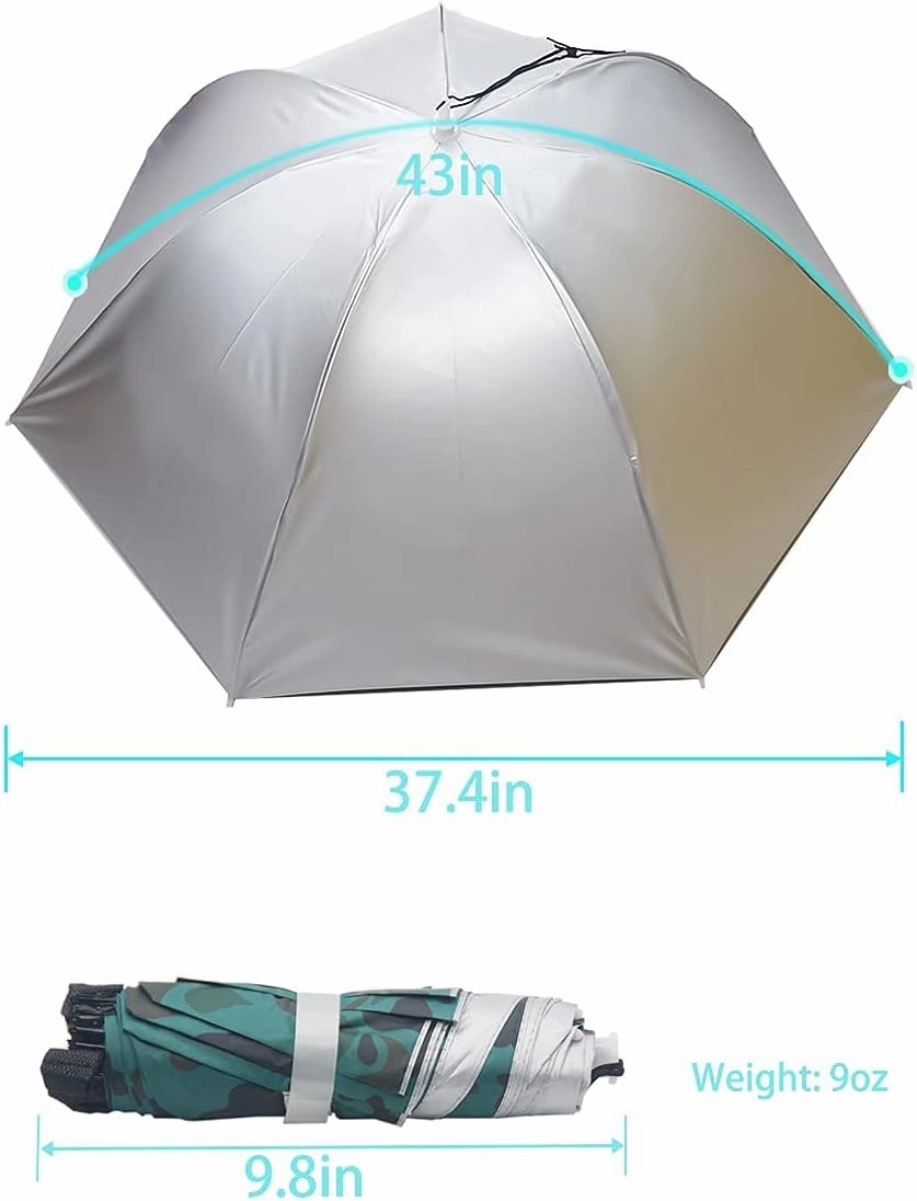 Umbrella Hat, 37 inch Fishing Umbrella Hat Hands Free Foldable UV Protection Umbrella Cap Adjustable Headwear for Fishing Golf Camping Beach Gardening Sunshade Outdoor