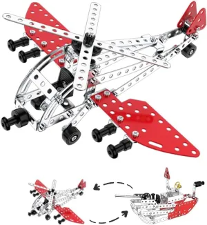UMESEE 2 in 1 Battleship Airplane Jet Stem Army Building Toys with 2 Options, Warship or Helicopter - Model Airplane Kits for Boys 8-16 - Metal Military Toys Birthday Gifts for Kids Adults