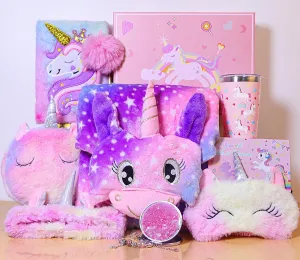 Unicorn Gifts for Girls Age 6-8, Christmas Birthday Gift Box for 6 7 8 9 10 Years Old Girl, 8PCs Unicorn-Themed Gift Basket with Tumbler, Diary with Lock, Bracelet, Eye Mask,Headband,Blanket,etc