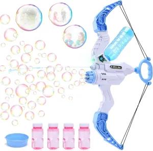 Upgraded 2in1 Bubble Gun Water Bow and Arrow---Bubble Water Blaster w/ 4 Bubble Solution---Light Up Bubble Machine Outdoor Toys for Kids