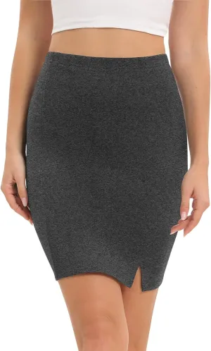 Urban CoCo Women's Basic Mini Pencil Skirt Slit High Waist Bodycon Stretch Short Wrap Skirt