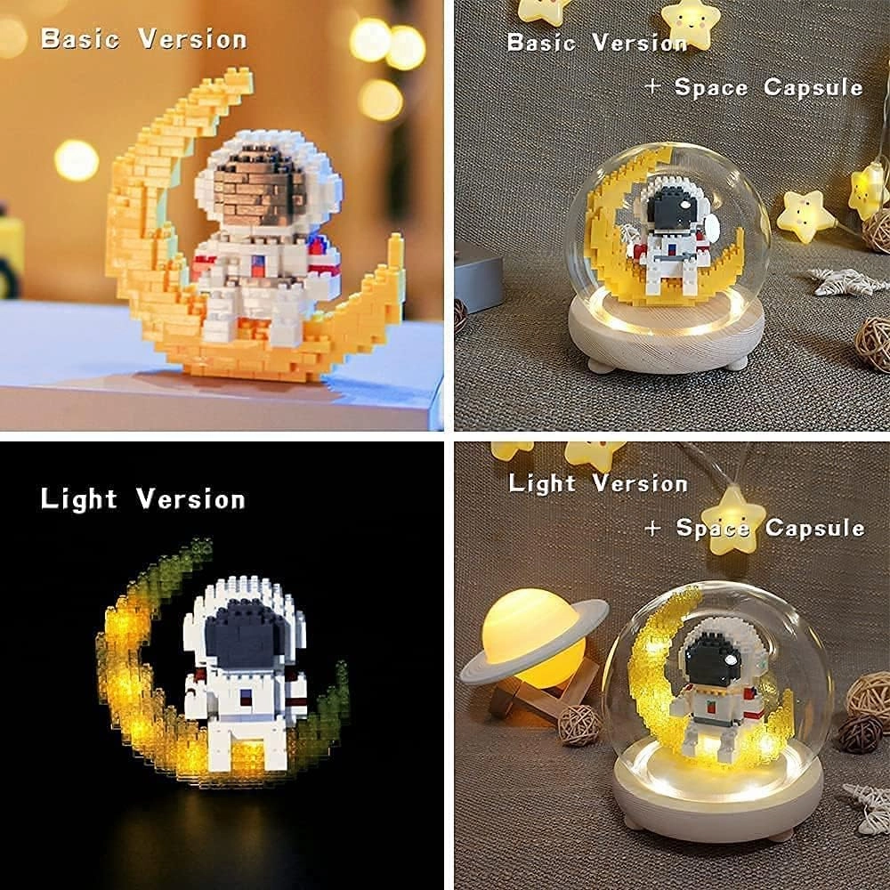 Uvini Building Blocks Astronaut Model with LED Light & Glass Globe, STEM Building Toy, Micro Blocks for Kids or Adult Gifts, Spaceman on The Moon Mini Blocks Set DIY Bricks Toys 368Pieces