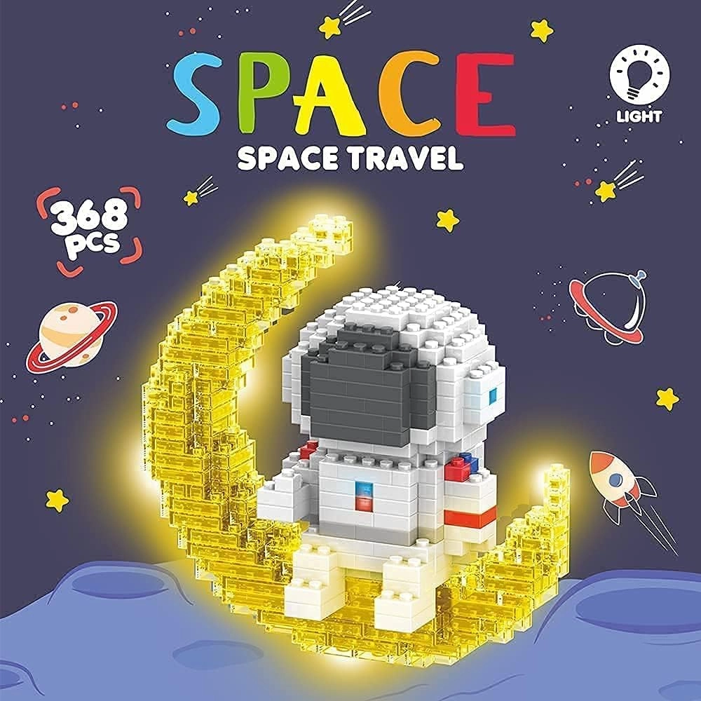 Uvini Building Blocks Astronaut Model with LED Light & Glass Globe, STEM Building Toy, Micro Blocks for Kids or Adult Gifts, Spaceman on The Moon Mini Blocks Set DIY Bricks Toys 368Pieces