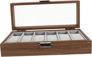 VANZACK Luxury Walnut Wood Watch Holder Box 6 Slots for Travel Desktop Jewelry Organizer