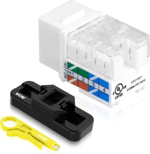 VCE Cat6A RJ45 Keystone Jacks UL Listed 50-Pack, 110-Type UTP Modular Ethernet Jacks Insert 10Gbps, Bundle with Keystone Punch Down Stand and Wire Stripper Cutter