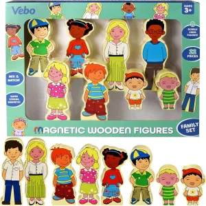 VEBO 22pc Wooden Magnetic Figures Set of 8 (16 Double Sided Characters) Mix & Match Family Set - Compatible with All Magnetic Tiles Sets - Educational STEM Building Toy Pretend Playset for Ages 3 