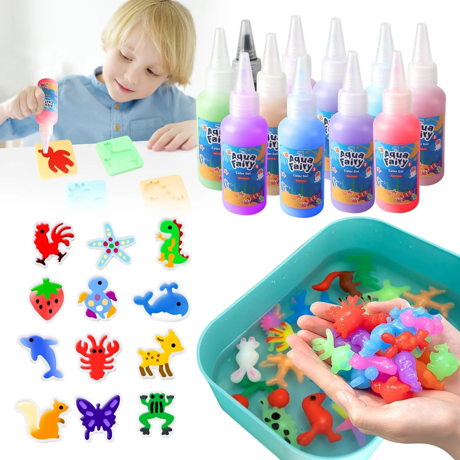 VEEBASY Magic Water Toy Kit - 60ml Set with 18 Shape Molds, Modern Mint Handmade Water Toys for Kids' Birthday Gifts (12PCS)