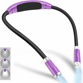 Vekkia Rechargeable LED Neck Reading Light, Book Lights for Reading in Bed, 3 Brightness Levels, Flexible Soft Silicone Arms Comfortable Wear, Long Lasting. Great for Readers, Craft & Knitting