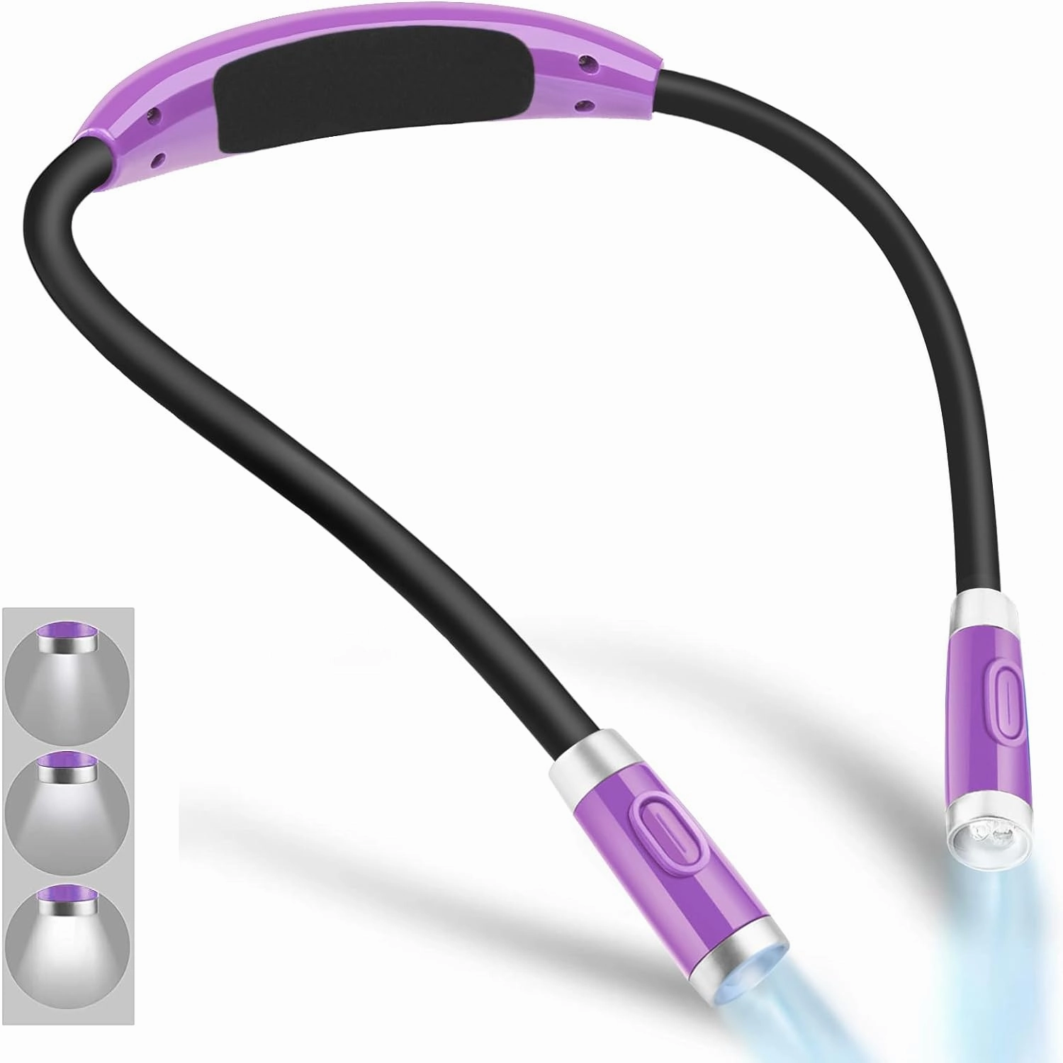 Vekkia Rechargeable LED Neck Reading Light, Book Lights for Reading in Bed, 3 Brightness Levels, Flexible Soft Silicone Arms Comfortable Wear, Long Lasting. Great for Readers, Craft & Knitting