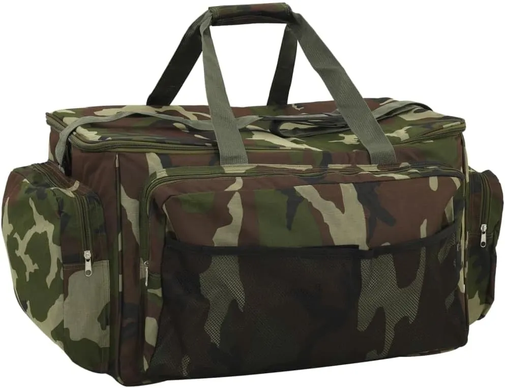 vidaXL Fishing Bag, Tackle Bag with Carry Handle, Fly Fishing Bag, Gear Bag for Hiking Travel Trekking Biking, Waterproof Green Camouflage Oxford Fabric