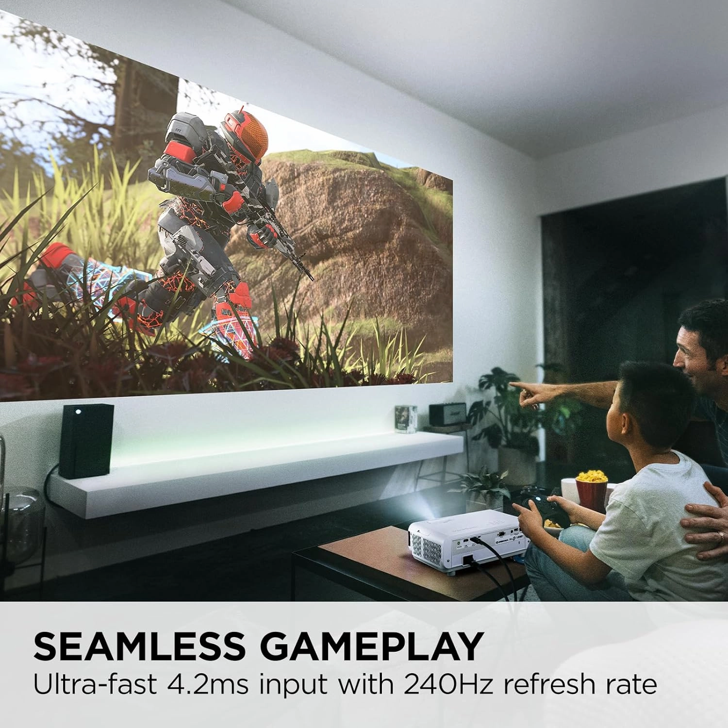 ViewSonic PX749-4K UHD 4K Gaming Projector Designed for Xbox with 4.2ms Response Time, 4000 ANSI Lumens, H/V Keystone, 1.3x Optical Zoom, and USB C for Home Theater