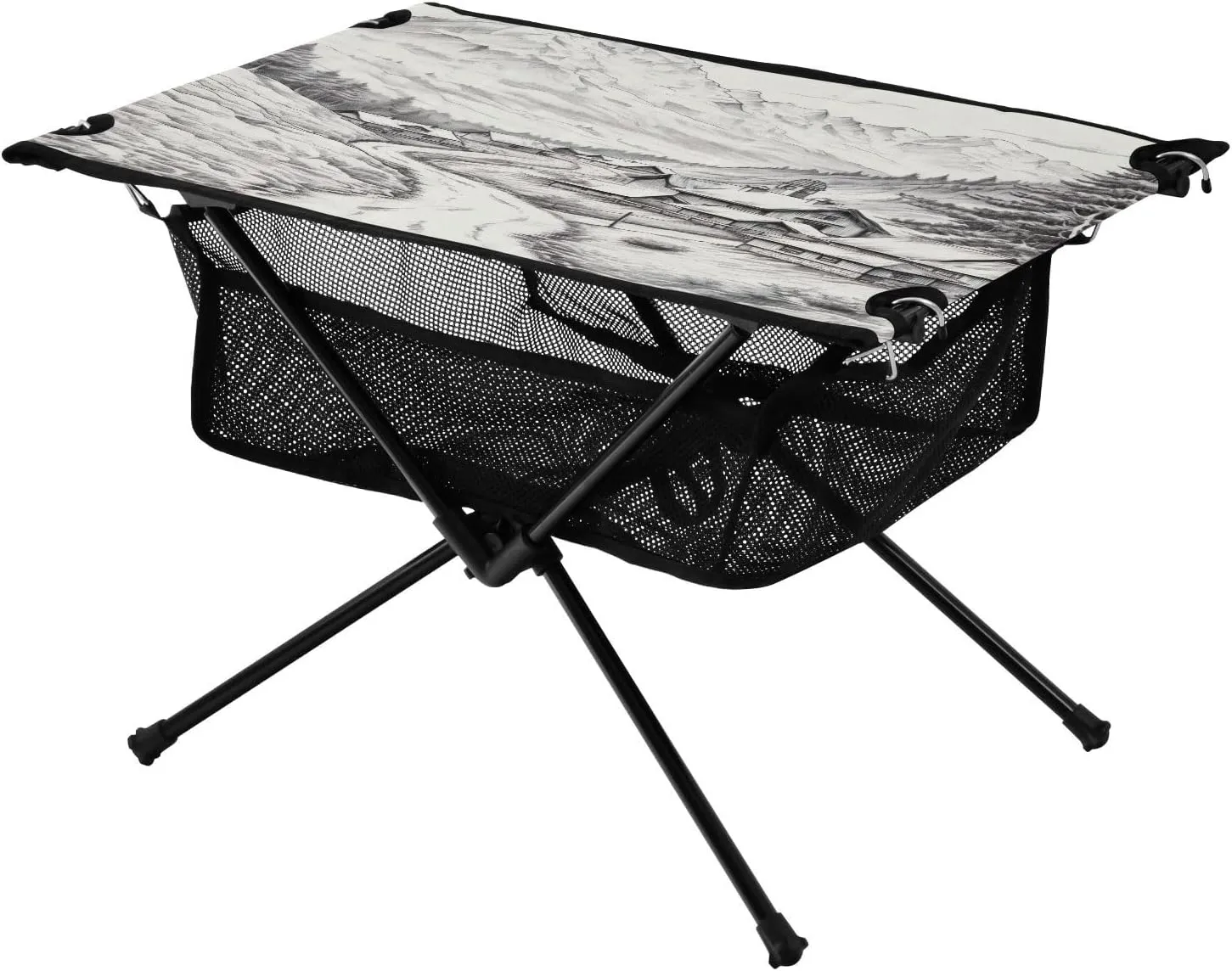 Village Drawing Portable Folding Camping Table, Compact Lightweight Beach Table with Carrying Bag for Outdoor Picnics, BBQs, Camp