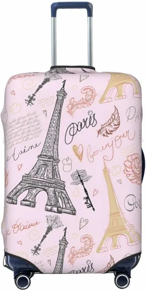 Vintage Eiffel Tower Travel Luggage Cover Fits 18-32 Inch Luggage, Elastic Suitcase Cover Protector with Concealed Zipper for Wheeled Suitcase Tsa Approved