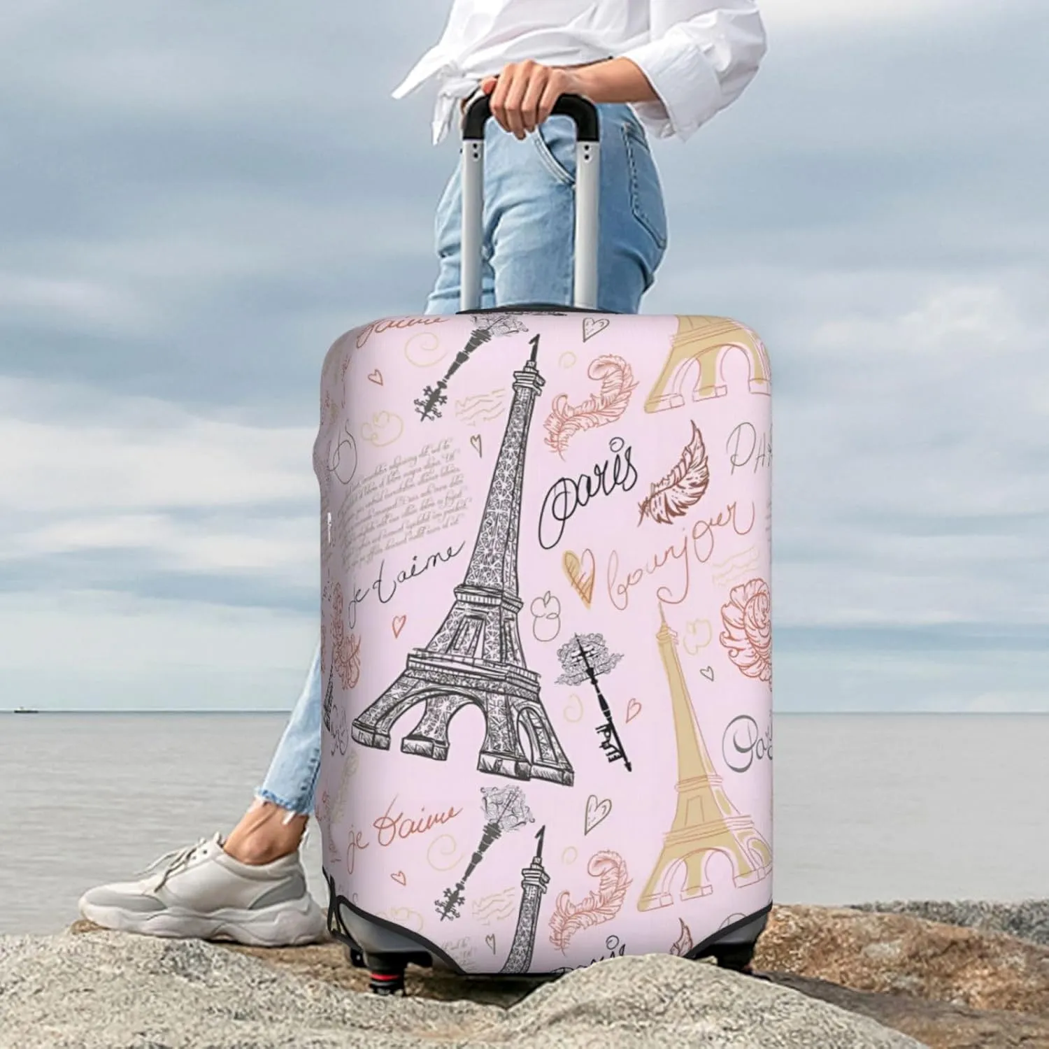 Vintage Eiffel Tower Travel Luggage Cover Fits 18-32 Inch Luggage, Elastic Suitcase Cover Protector with Concealed Zipper for Wheeled Suitcase Tsa Approved