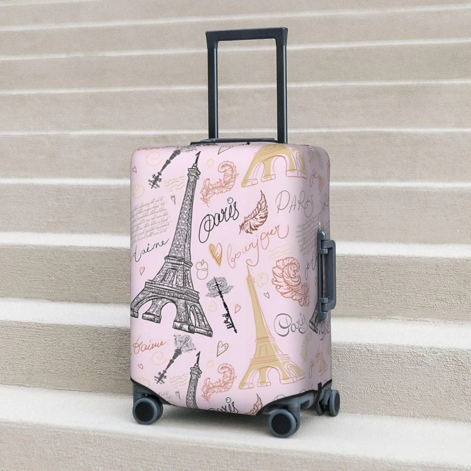Vintage Eiffel Tower Travel Luggage Cover Fits 18-32 Inch Luggage, Elastic Suitcase Cover Protector with Concealed Zipper for Wheeled Suitcase Tsa Approved