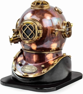 Vintage Marine Divers Helmet Solid Steel & Brass Scuba Diving Helmet 18" W/Base Vintage Marine Divers Helmet Solid Steel & Brass Scuba Diving Helmet 18" W/Base