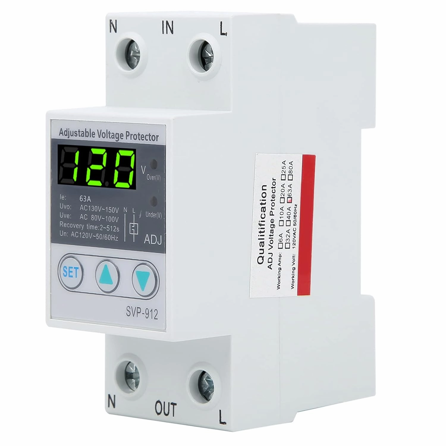 Voltage Stabilizer, Multi Function Adjustable Smart Breaker Voltage Protector Relay with Reset Options 120V AC Under Over Voltage Device for Electrical Appliances
