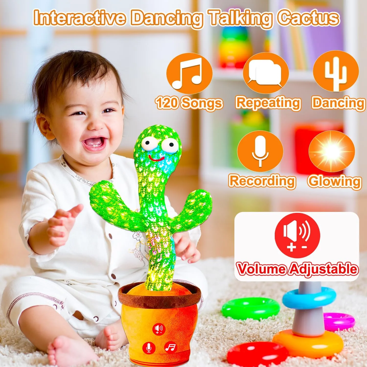 Volume Adjustable Dancing Talking Cactus Toy for Baby Toddler, Interactive Cactus Baby Toy, Mimicking Singing Repeating, Baby Toys for Girls Boys, Birthday Gifts