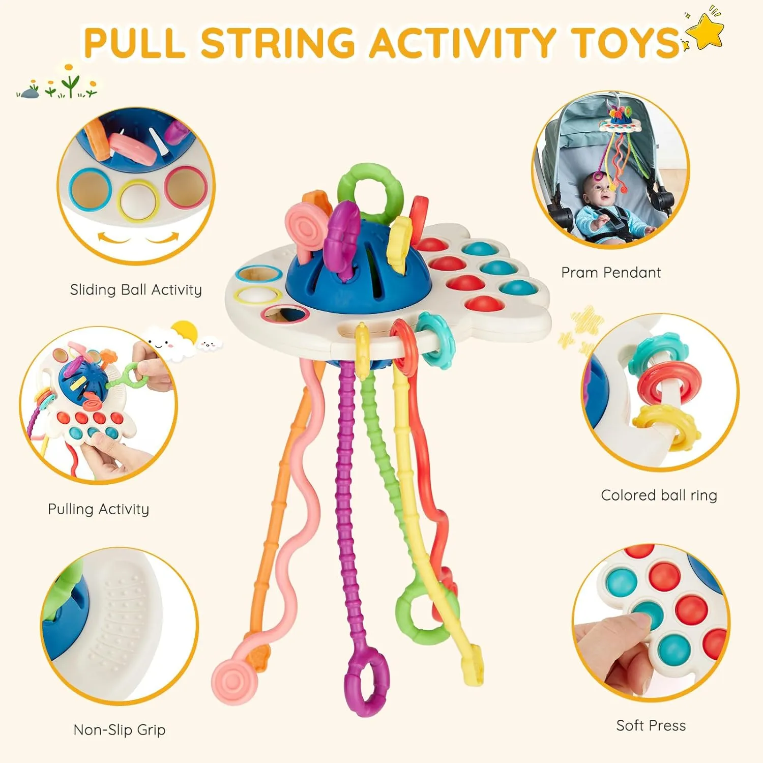 VoMii 18Pcs Baby Toys 6-12-18 Months, Montessori Toys for Babies Newborn Teether Sorting Stacking Blocks Spinner Toy Activity Cube Pull Push Sensory Toy for Toddlers 1-2-3 Years