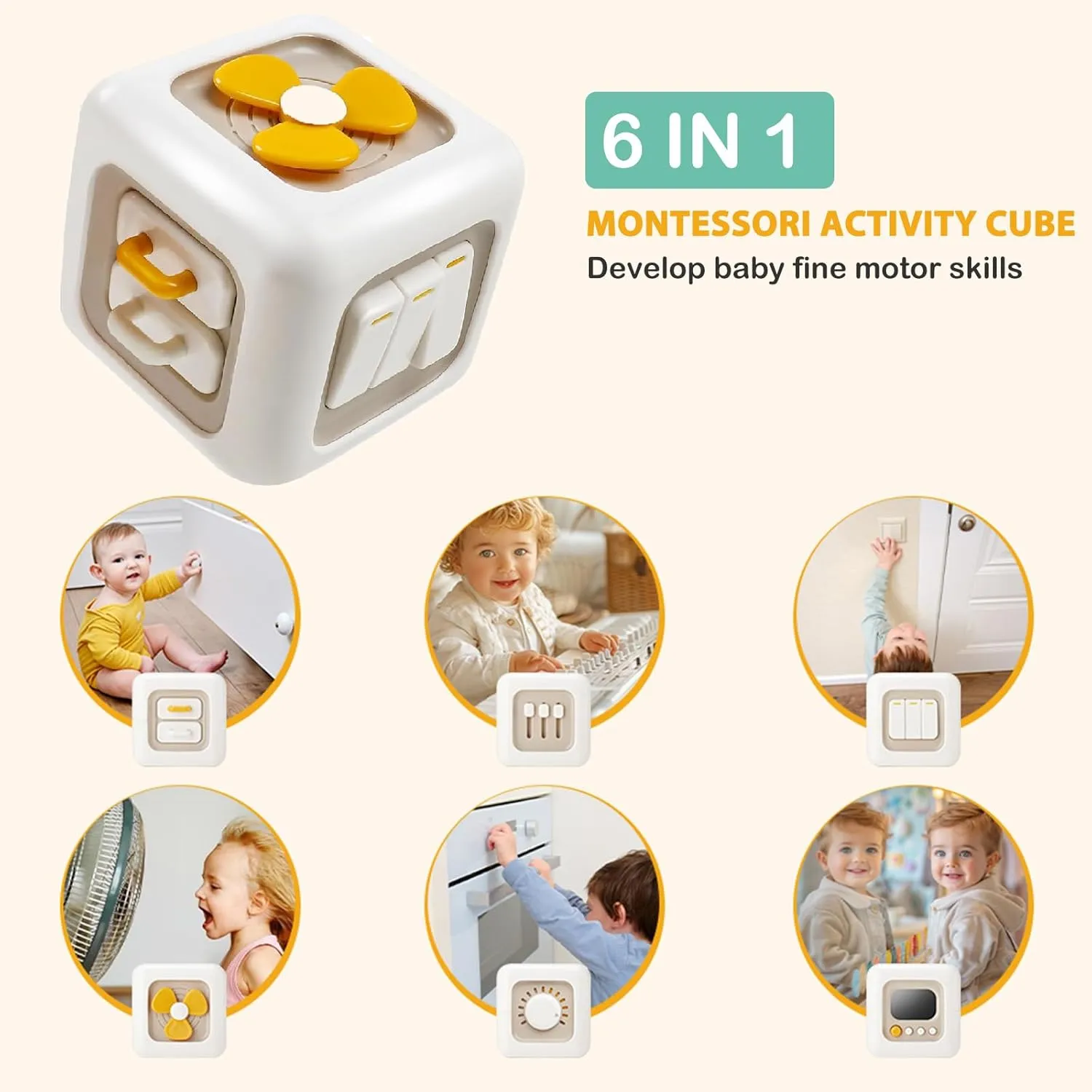 VoMii 18Pcs Baby Toys 6-12-18 Months, Montessori Toys for Babies Newborn Teether Sorting Stacking Blocks Spinner Toy Activity Cube Pull Push Sensory Toy for Toddlers 1-2-3 Years