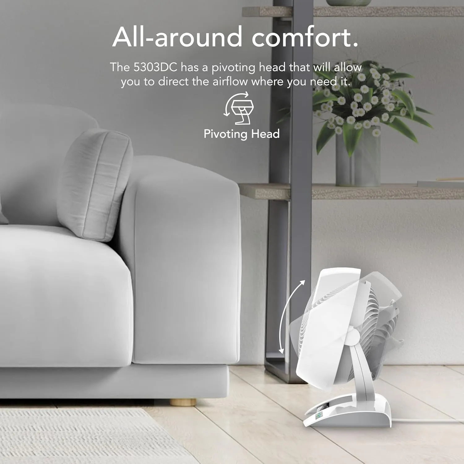 Vornado 5303DC Energy Smart Small Air Circulator Fan with Variable Speed Control, white, Medium