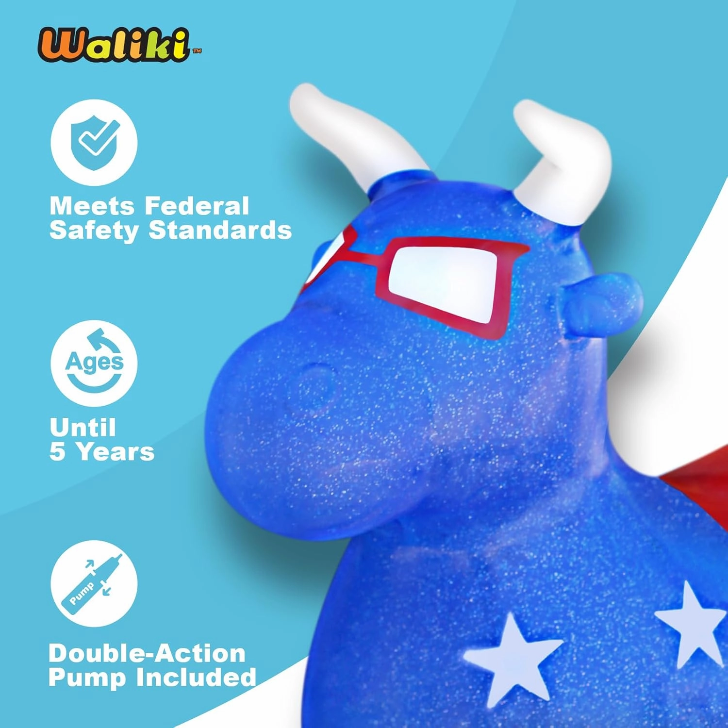 WALIKI Bouncy Horse Hopper | Benny The Jumping Bull Inflatable Hopping Pony for Toddlers