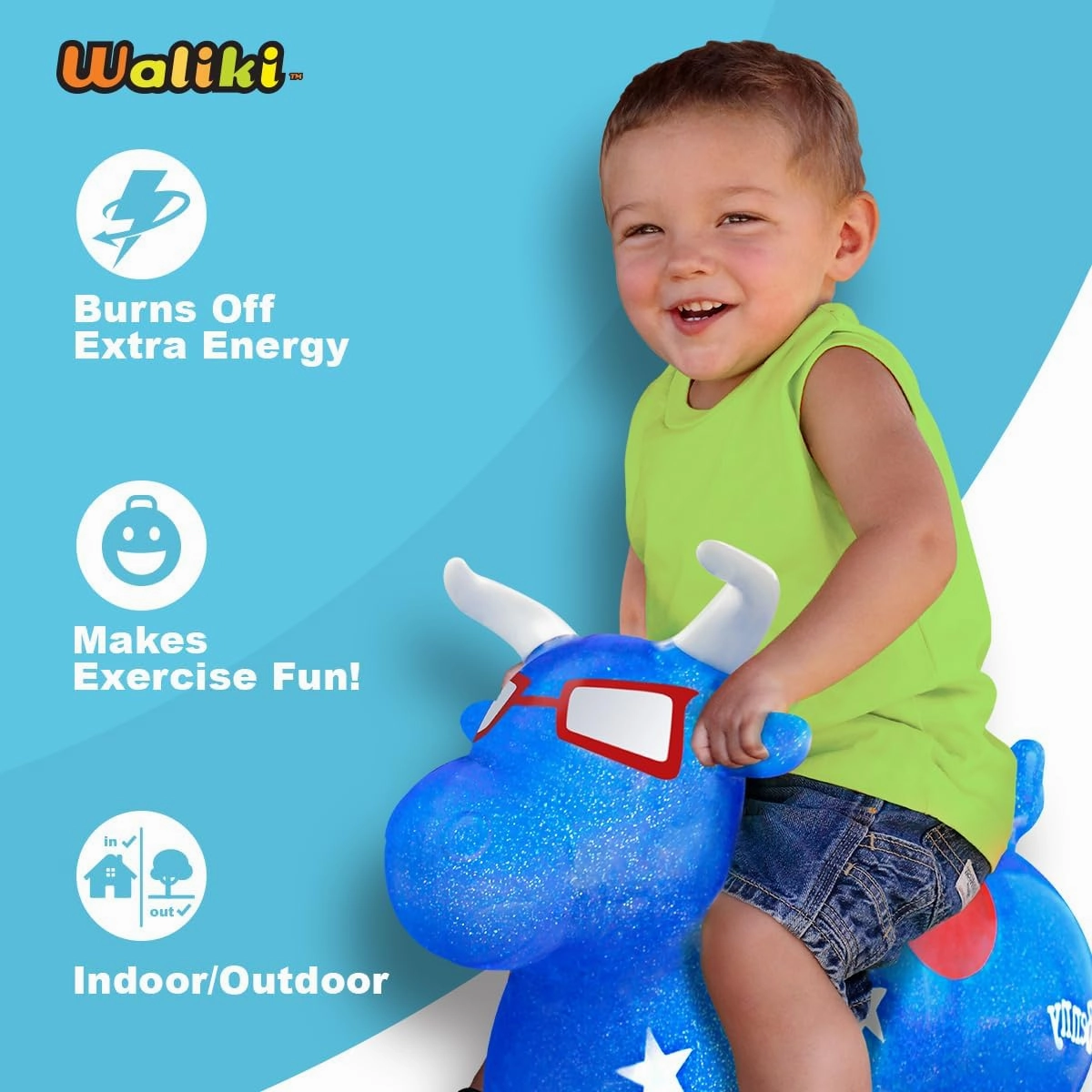 WALIKI Bouncy Horse Hopper | Benny The Jumping Bull Inflatable Hopping Pony for Toddlers
