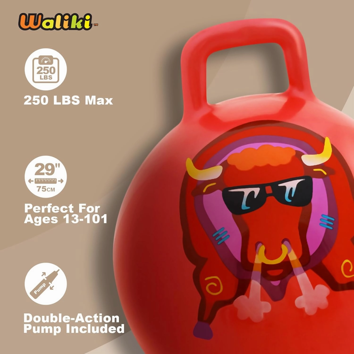 WALIKI Space Hopper | Adults 13-101 | Outdoor Hippity Hop Game | Jumping Ball | Hopping Ball | Red 29”