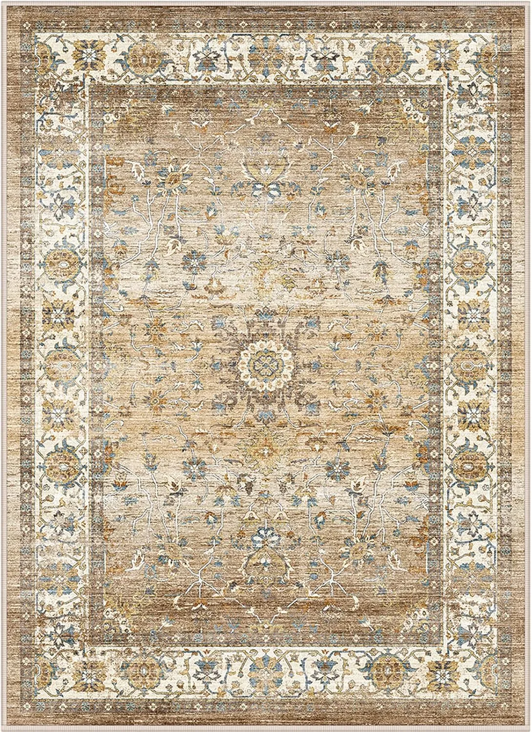 Washable Area Rug 8x10, Large Soft Rugs for Living Room - Stain Resistant Non-Slip Backing Rugs for Bedroom, Vintage Large Area Rug (Turmeric/Grey,8'x10')