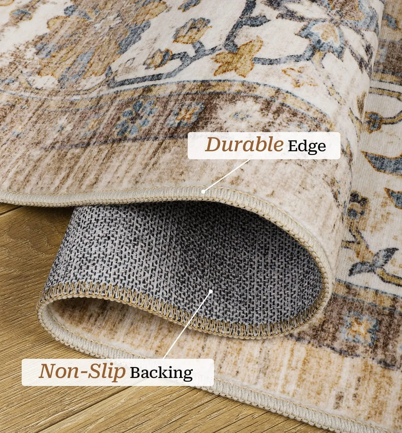Washable Area Rug 8x10, Large Soft Rugs for Living Room - Stain Resistant Non-Slip Backing Rugs for Bedroom, Vintage Large Area Rug (Turmeric/Grey,8'x10')