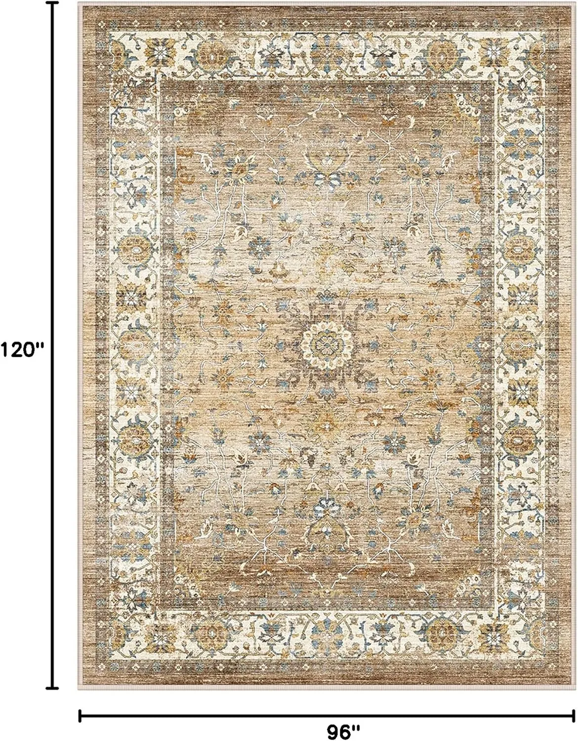 Washable Area Rug 8x10, Large Soft Rugs for Living Room - Stain Resistant Non-Slip Backing Rugs for Bedroom, Vintage Large Area Rug (Turmeric/Grey,8'x10')