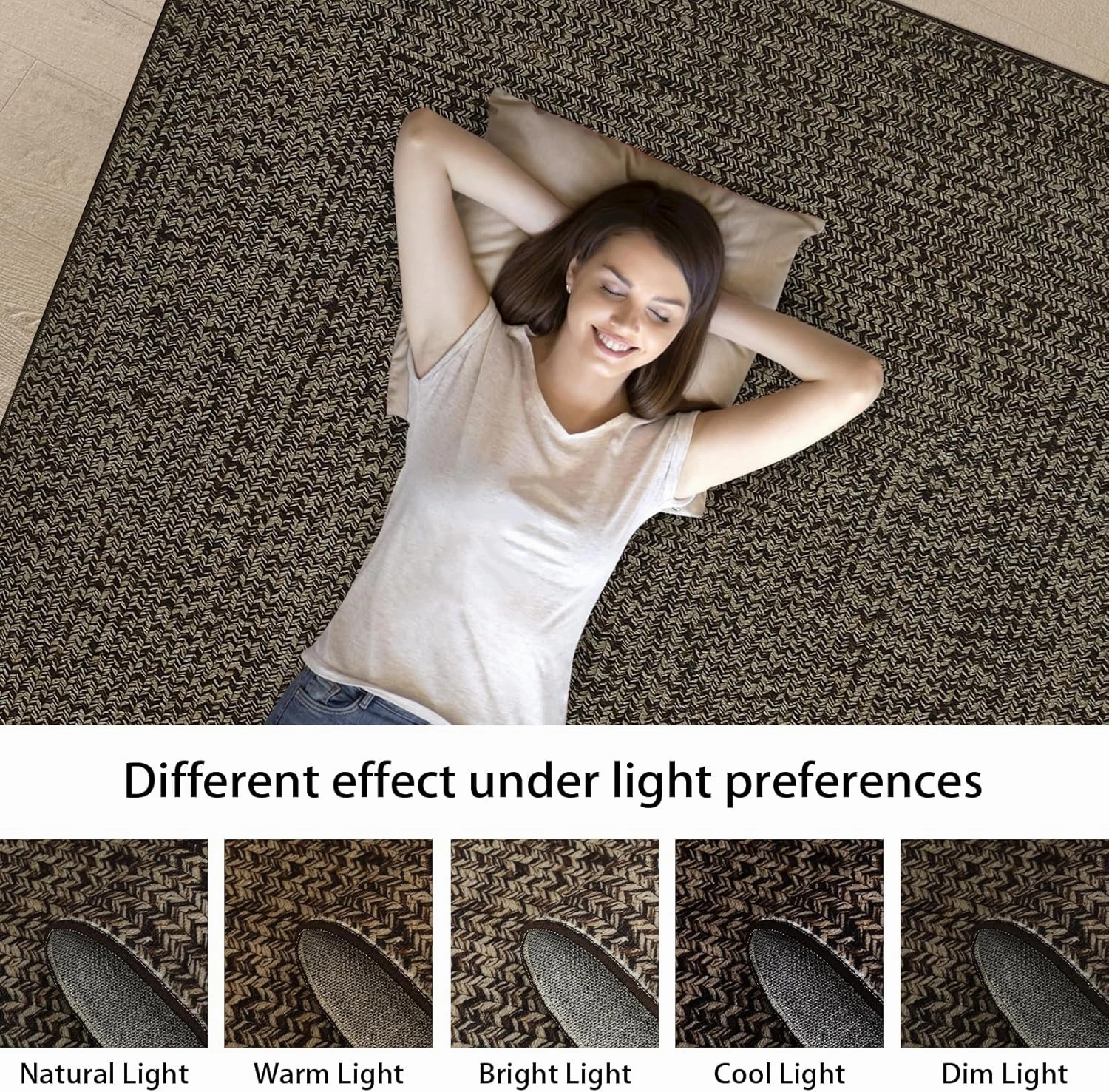 Washable Area Rugs 5x7 Rug for Living Room Braided Print Non Slip Modern Soft Bedroom Rug Farmhouse Throw Rugs Contemporary Stain Resistant Carpet for Dining Room 5'x7' Black/Brown