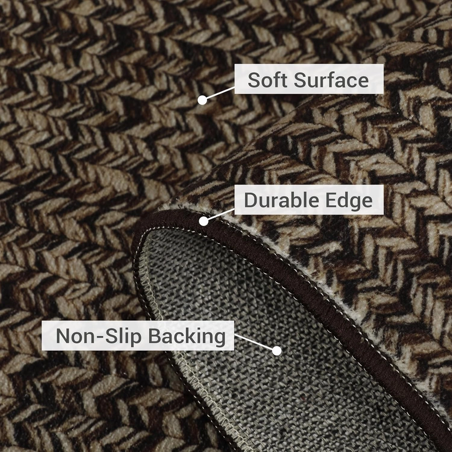 Washable Area Rugs 5x7 Rug for Living Room Braided Print Non Slip Modern Soft Bedroom Rug Farmhouse Throw Rugs Contemporary Stain Resistant Carpet for Dining Room 5'x7' Black/Brown
