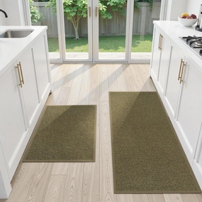 Washable Kitchen Rugs Sets of 2, Non Slip Farmhouse Kitchen Mats for Floor Absorbent Runner Rug, Easy Jute Carpet Runners for Hallway,Front of Sink,Laundry,Doorway(Beige&Green)