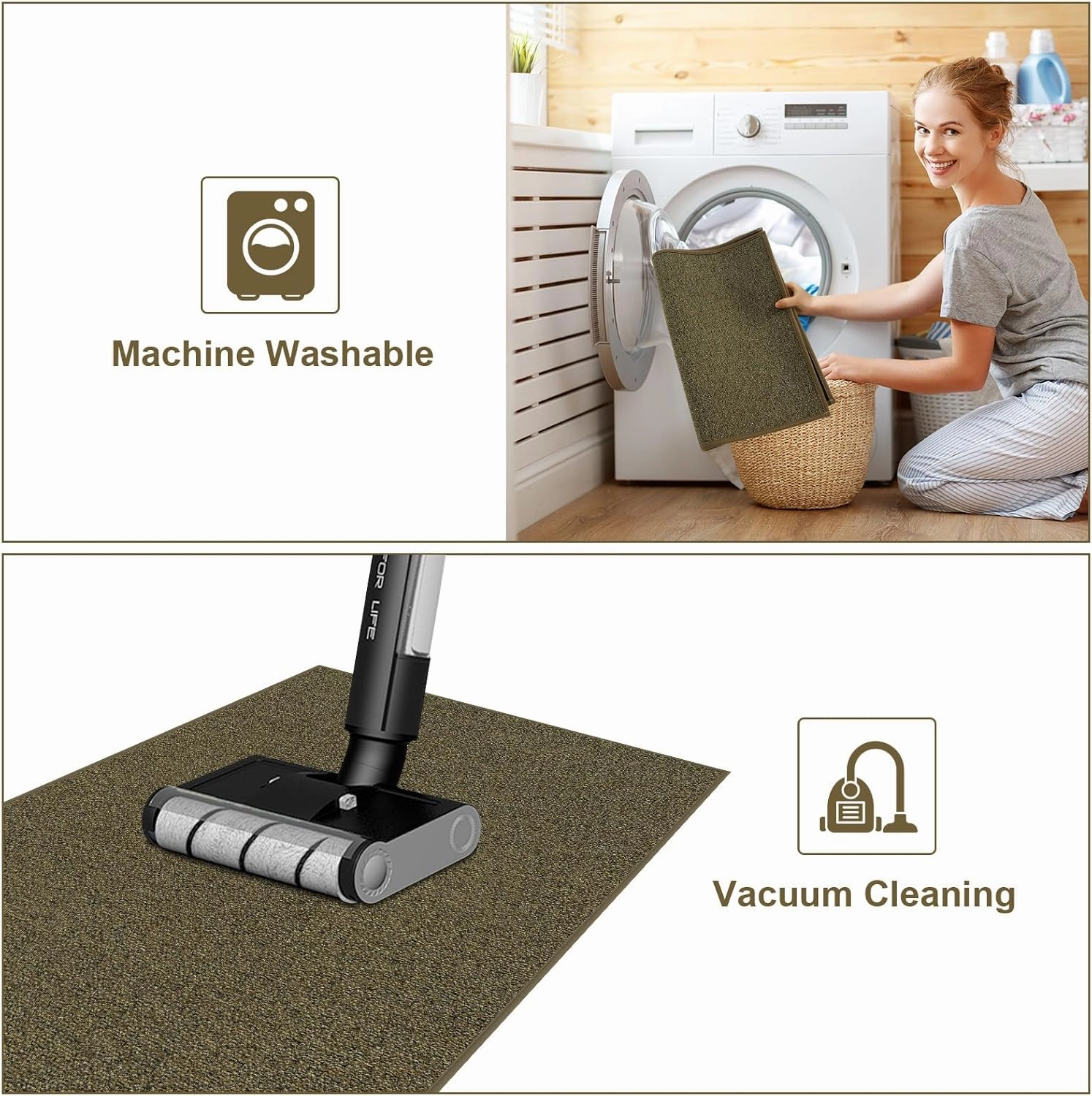 Washable Kitchen Rugs Sets of 2, Non Slip Farmhouse Kitchen Mats for Floor Absorbent Runner Rug, Easy Jute Carpet Runners for Hallway,Front of Sink,Laundry,Doorway(Beige&Green)