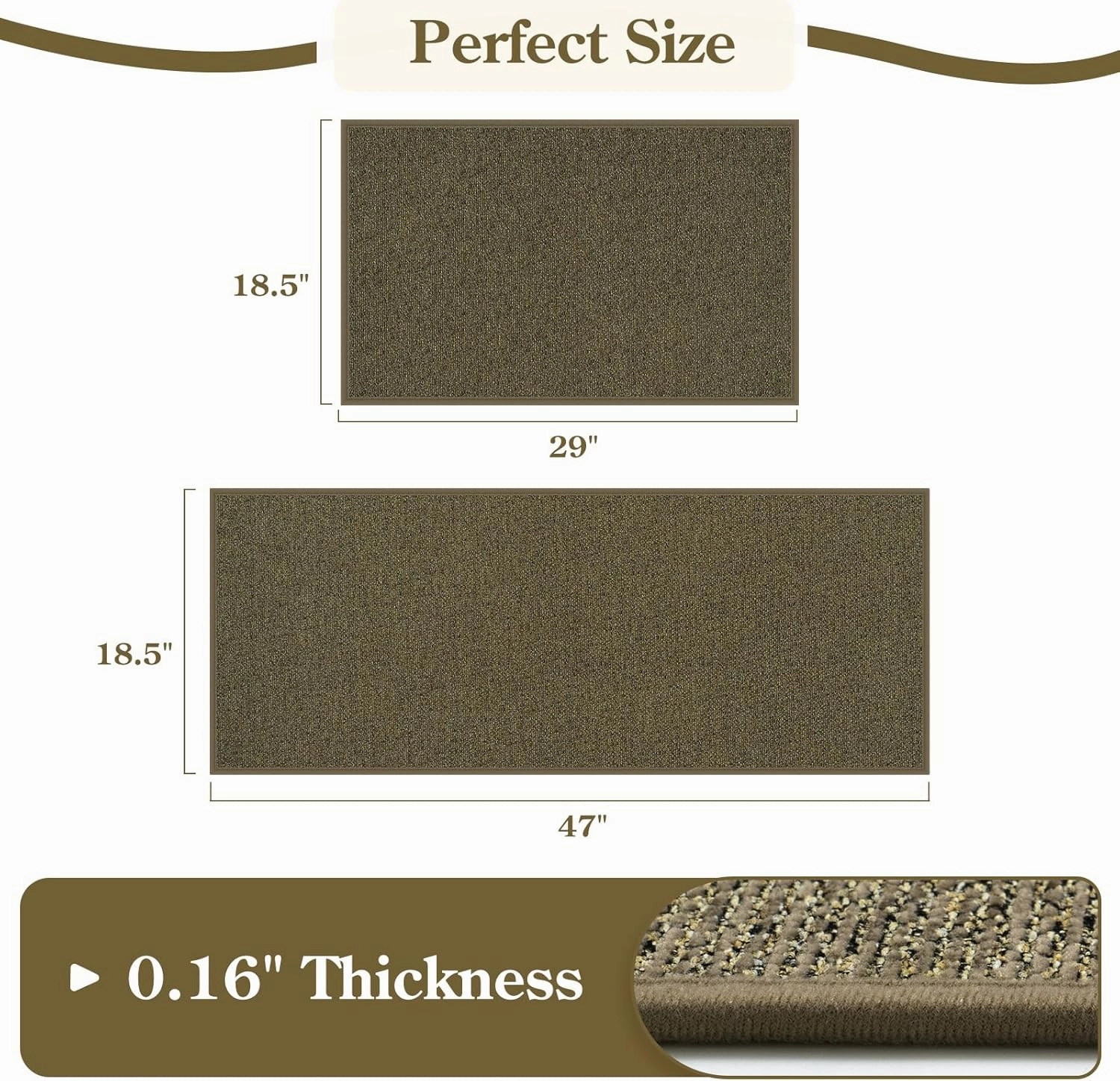 Washable Kitchen Rugs Sets of 2, Non Slip Farmhouse Kitchen Mats for Floor Absorbent Runner Rug, Easy Jute Carpet Runners for Hallway,Front of Sink,Laundry,Doorway(Beige&Green)