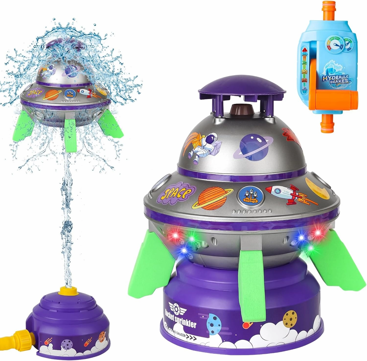 Water Sprinkler for Kids Toys- Outside Water Rocket Powered Liftoff 9-16ft & Spin -Aircraft Design Sprinkler for Yard Pool Garden - Summer Water Toys Birthday Gift